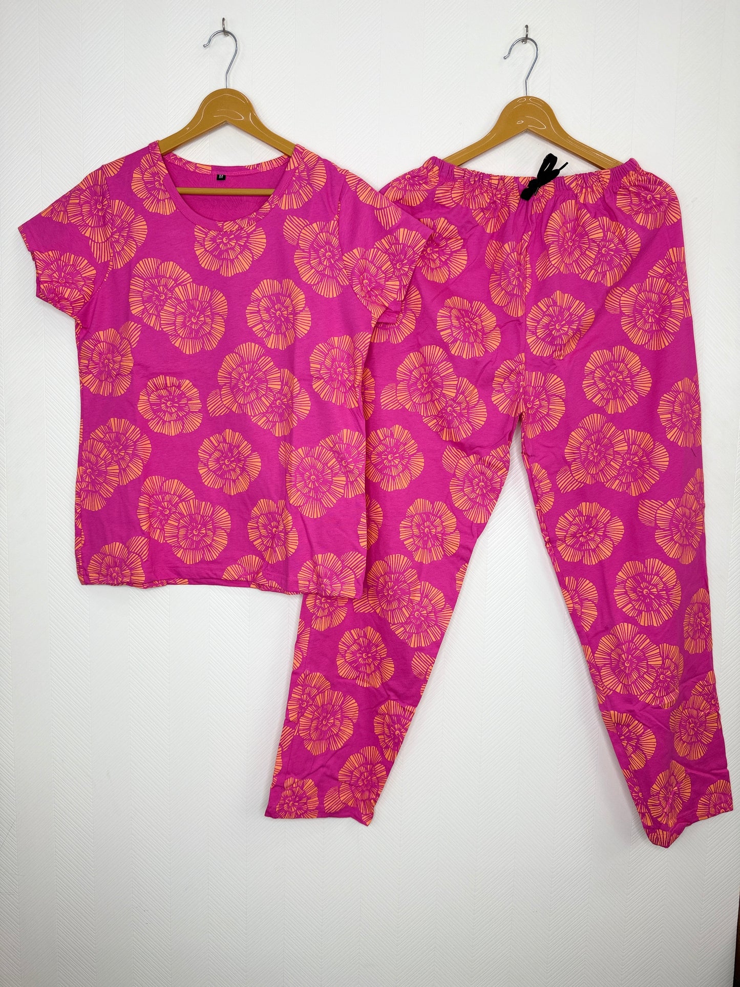 Pink with Orange Floral Printed T-shirt with Combo Pant Set