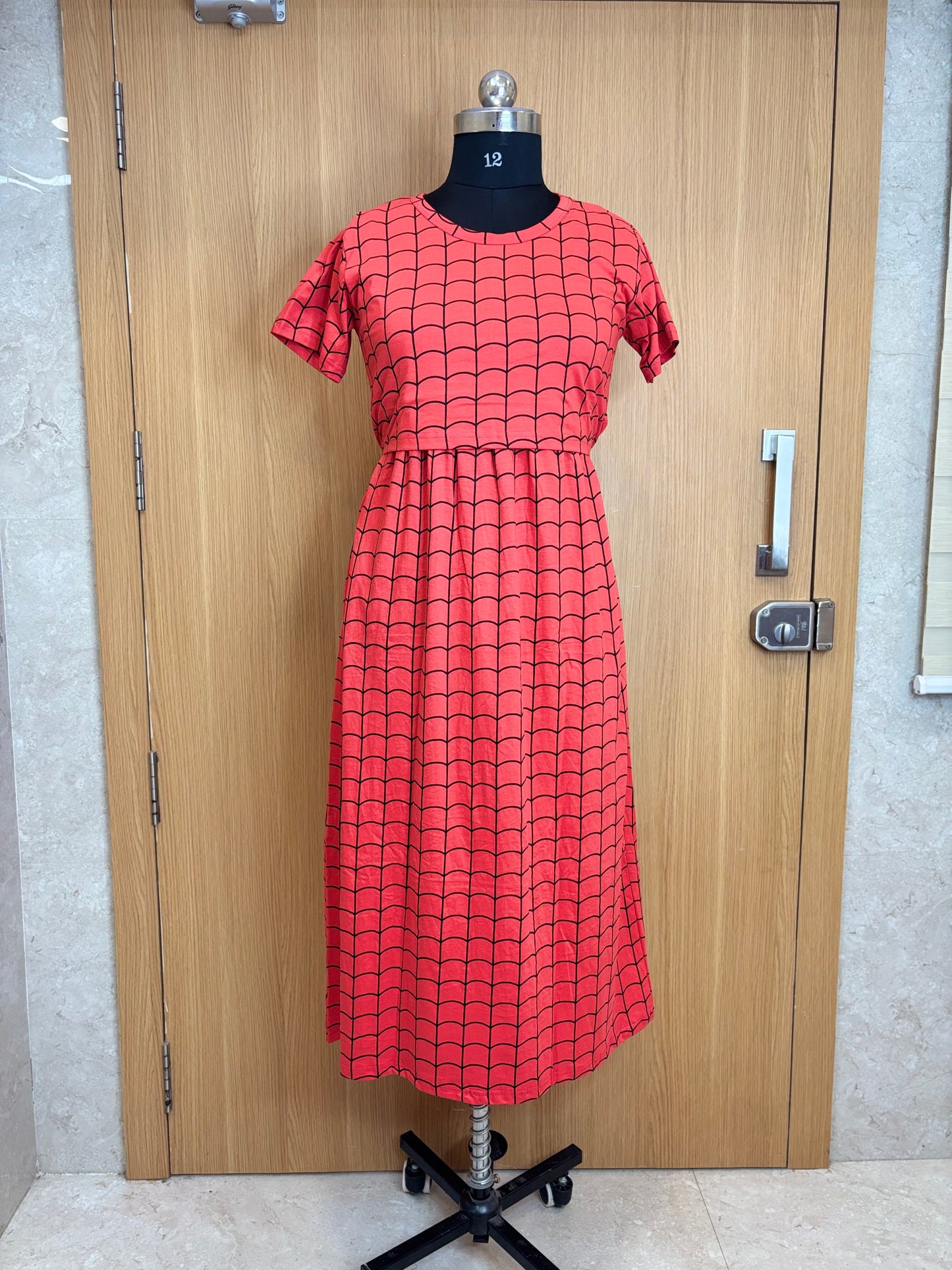 Red Black Geometric Print Maternity Feeding Maxi
