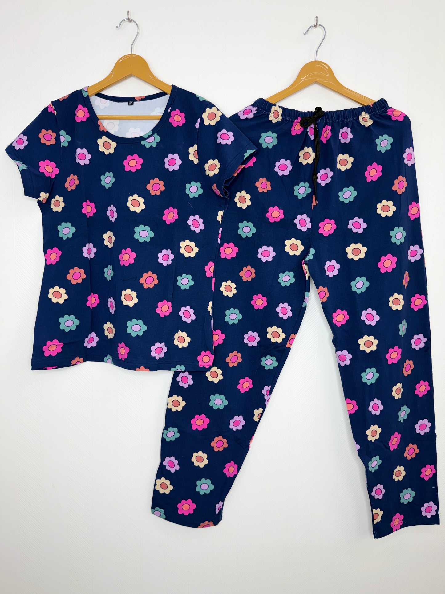 Navy Blue with Multicolor Floral Printed T-shirt with Combo Pant Set