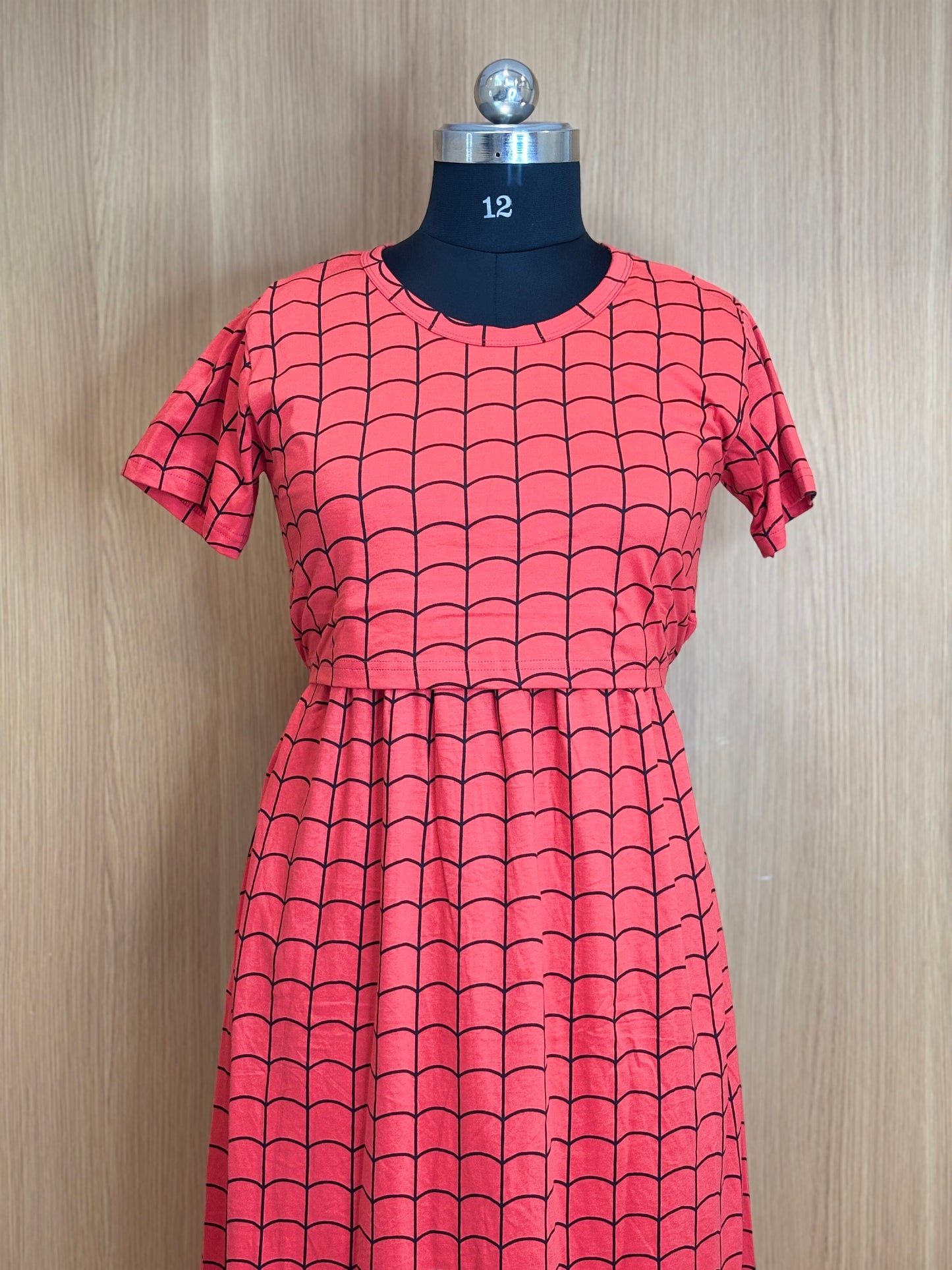 Red Black Geometric Print Maternity Feeding Maxi