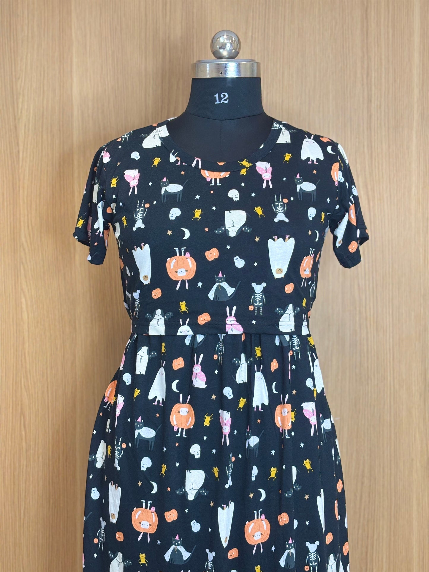 Black Halloween Print Maternity Feeding Maxi