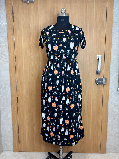 Black Halloween Print Maternity Feeding Maxi