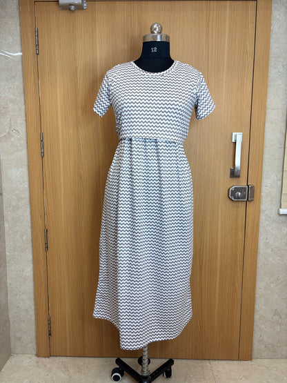 White Grey Chevron Print Maternity Feeding Maxi