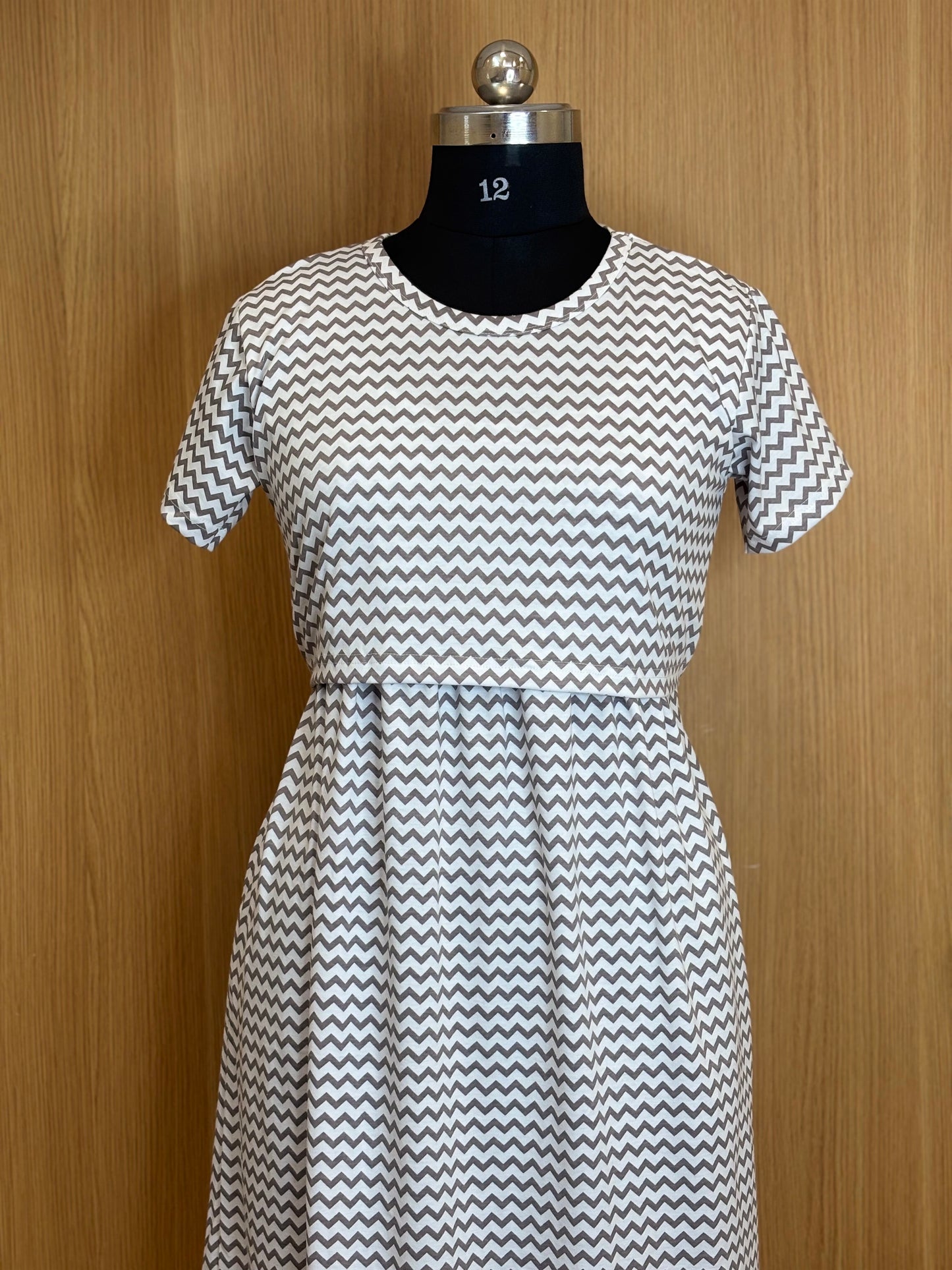 White Grey Chevron Print Maternity Feeding Maxi