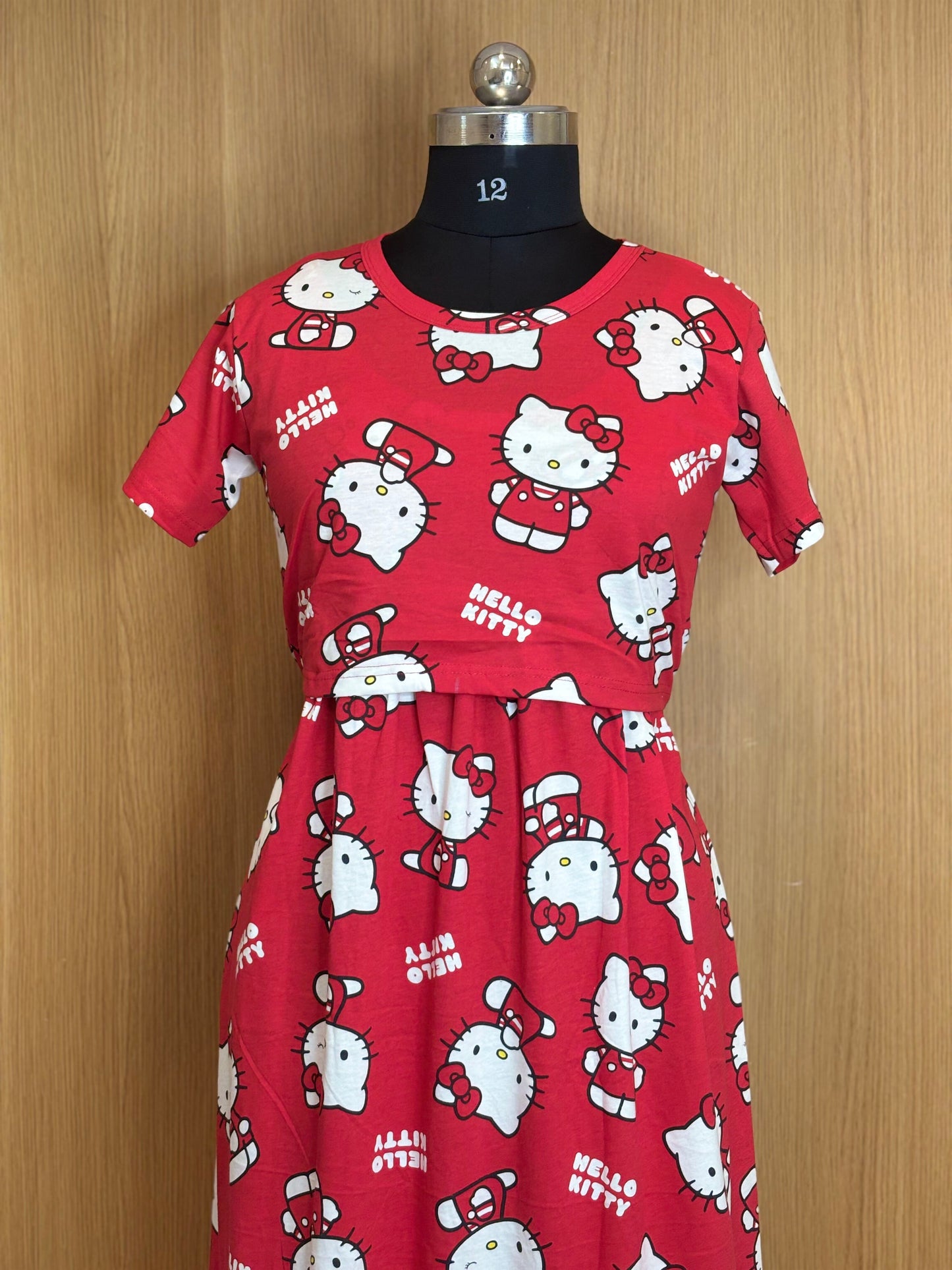 Pink Hello Kitty Print Maternity Feeding Maxi
