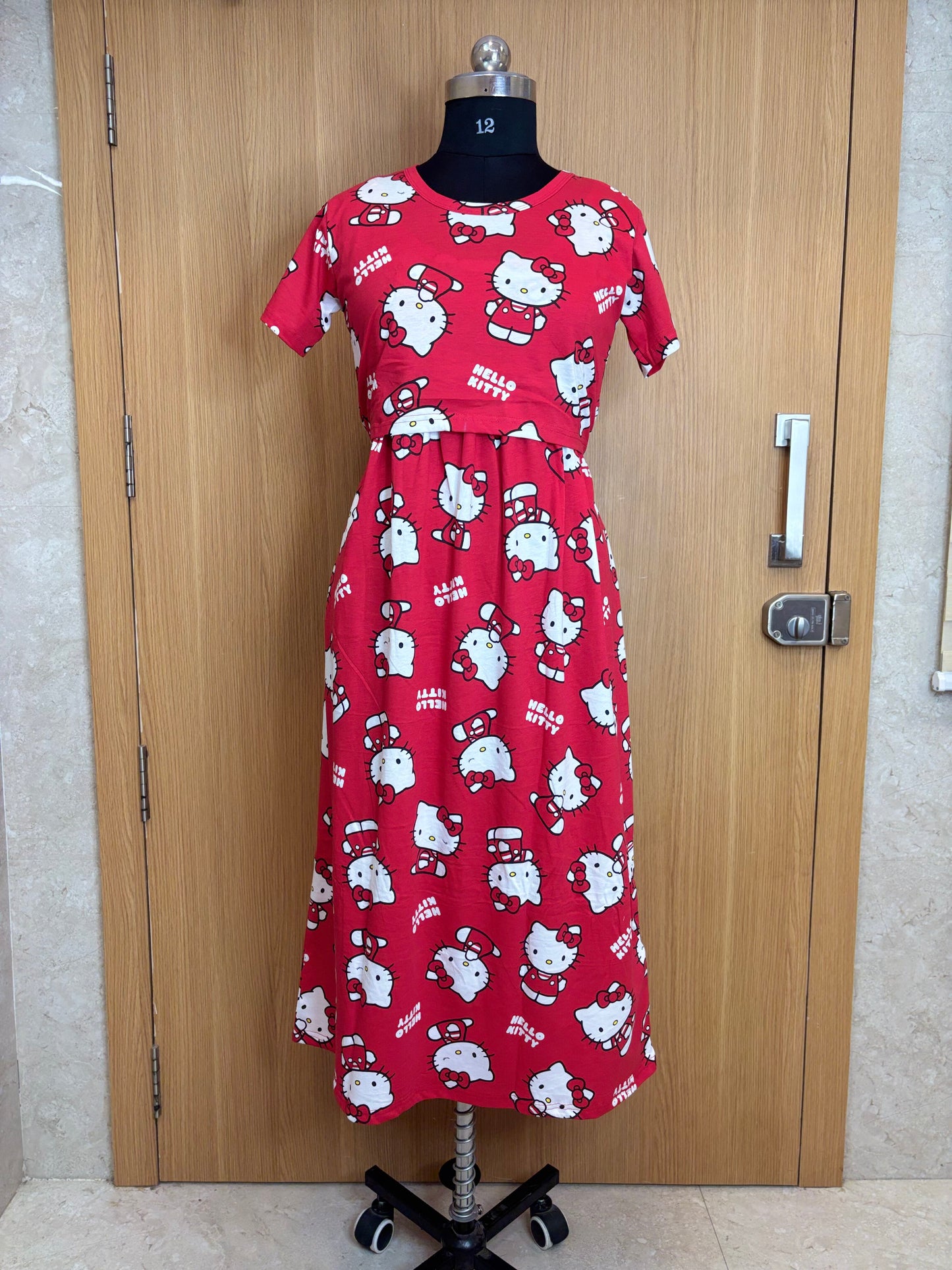 Pink Hello Kitty Print Maternity Feeding Maxi