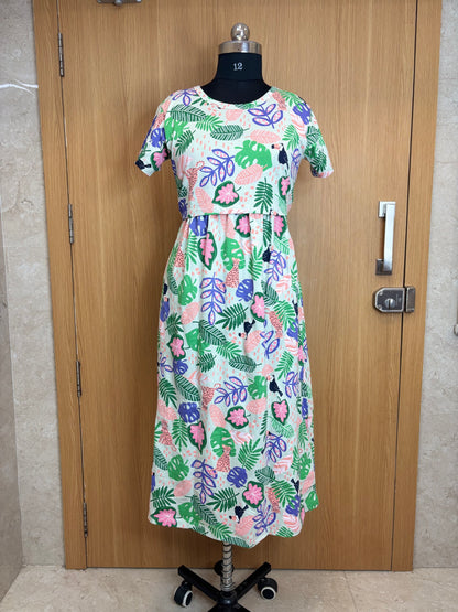 White Tropical Animal & Leaf Print Maternity Feeding Maxi