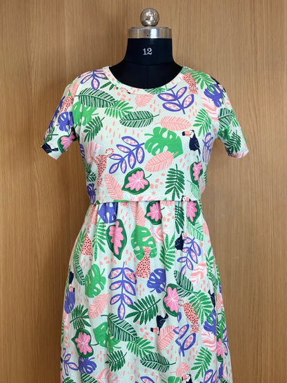 White Tropical Animal & Leaf Print Maternity Feeding Maxi