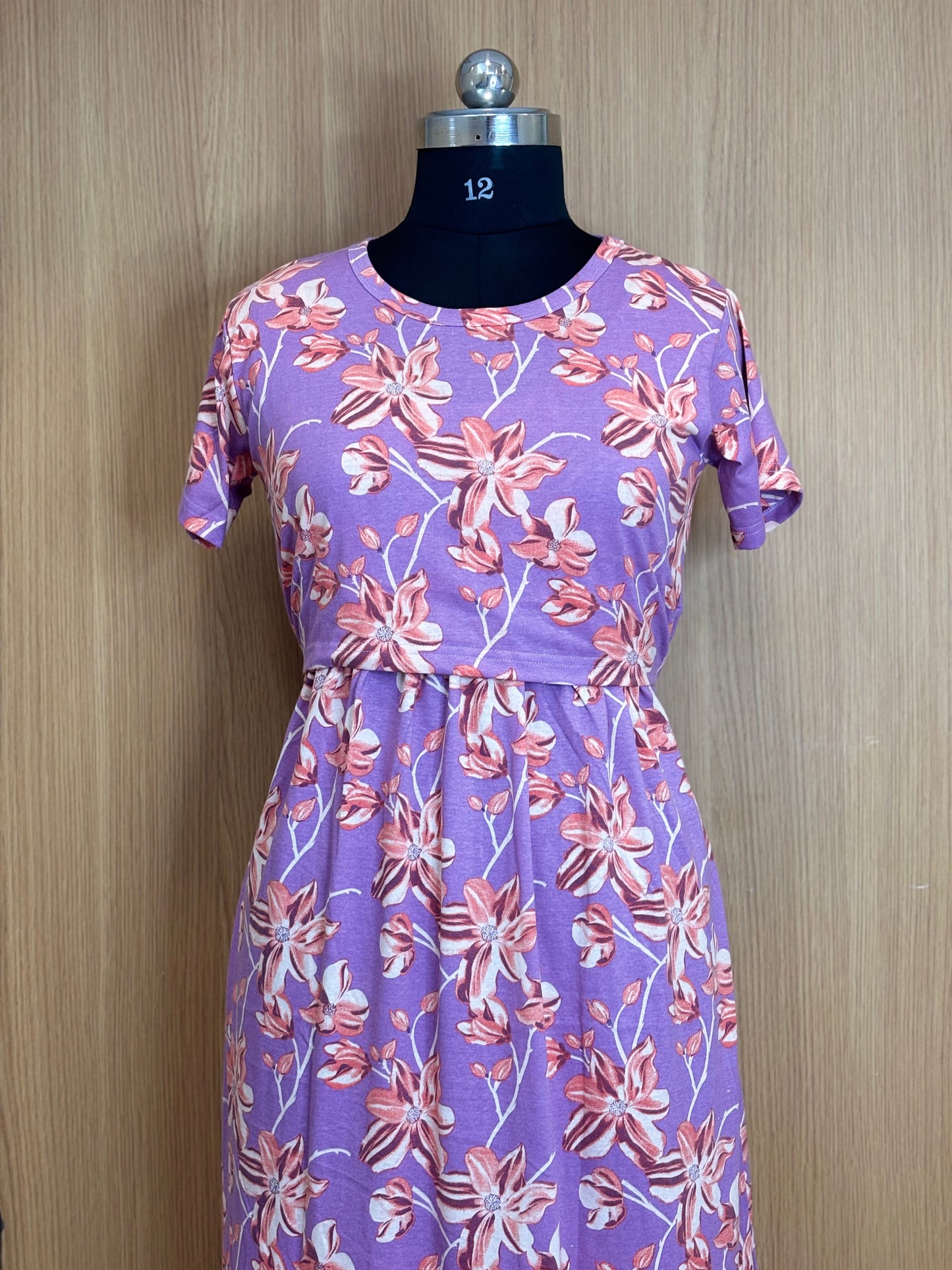 Purple Floral Print Maternity Feeding Maxi