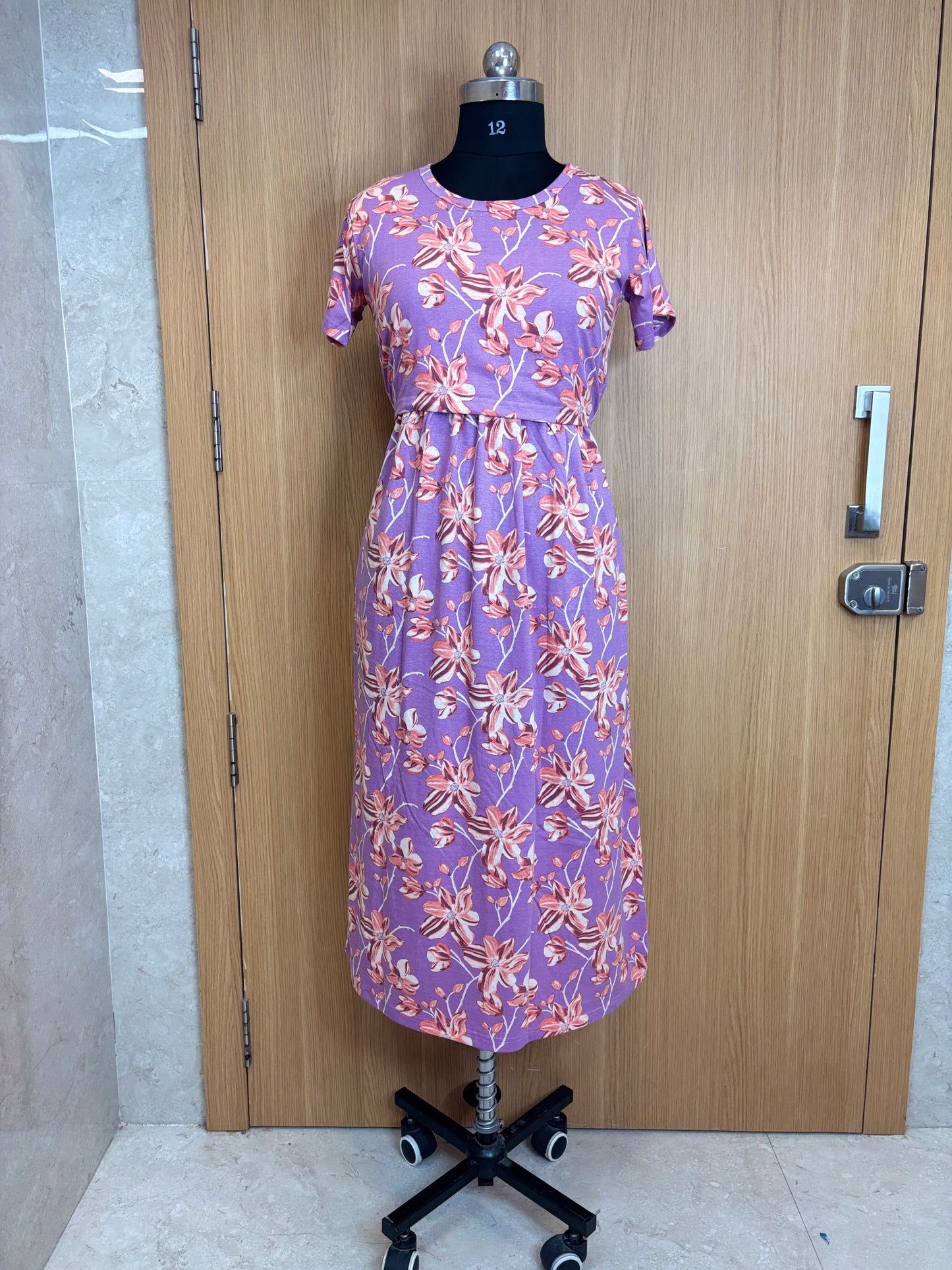 Purple Floral Print Maternity Feeding Maxi