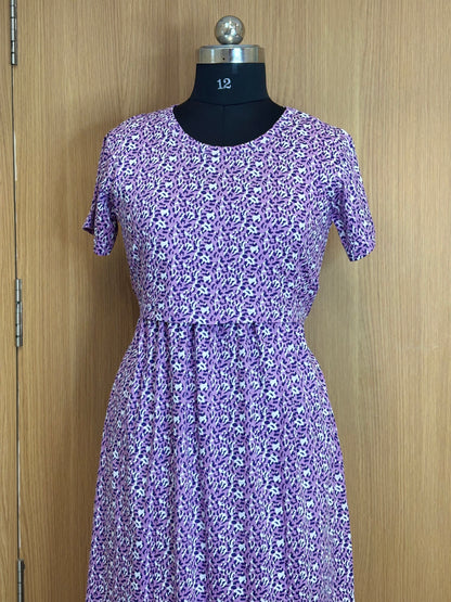 Purple Animal Print Maternity Feeding Maxi