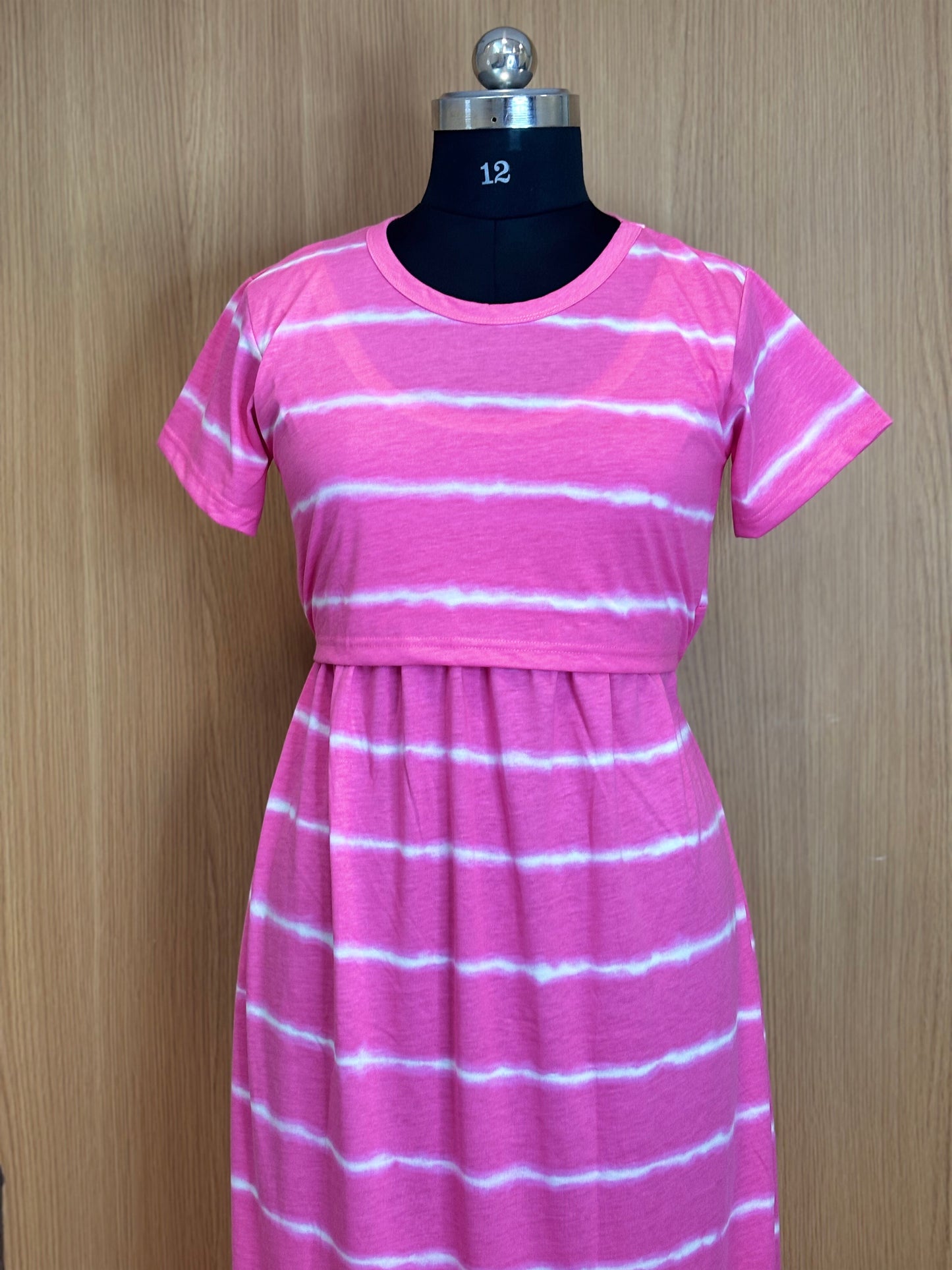 Pink Tie-Dye Print Maternity Feeding Maxi
