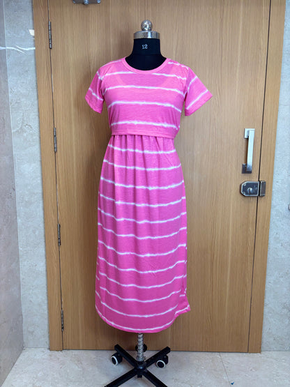 Pink Tie-Dye Print Maternity Feeding Maxi