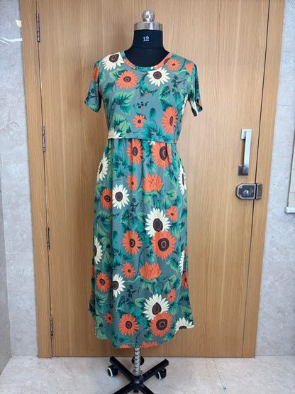 Sage Green Floral Print Maternity Feeding Maxi