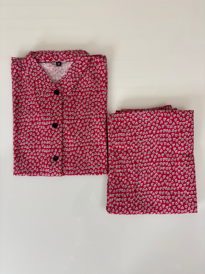 Red Heart Print Night Suit Sets
