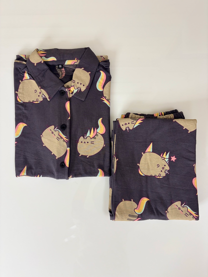 Charcoal Unicorn Cat Print Night Suit Sets