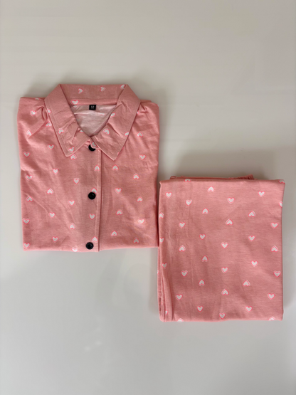 Pink Heart Print Night Suit Sets