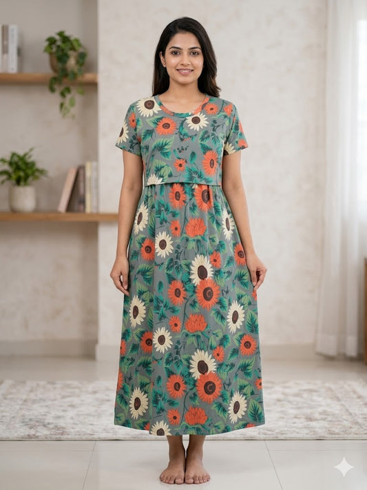 Sage Green Floral Print Maternity Feeding Maxi