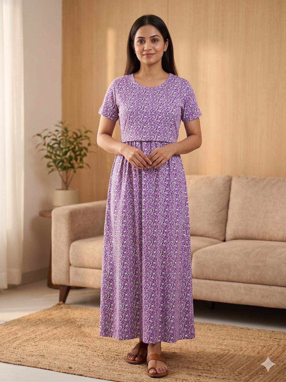Purple Animal Print Maternity Feeding Maxi