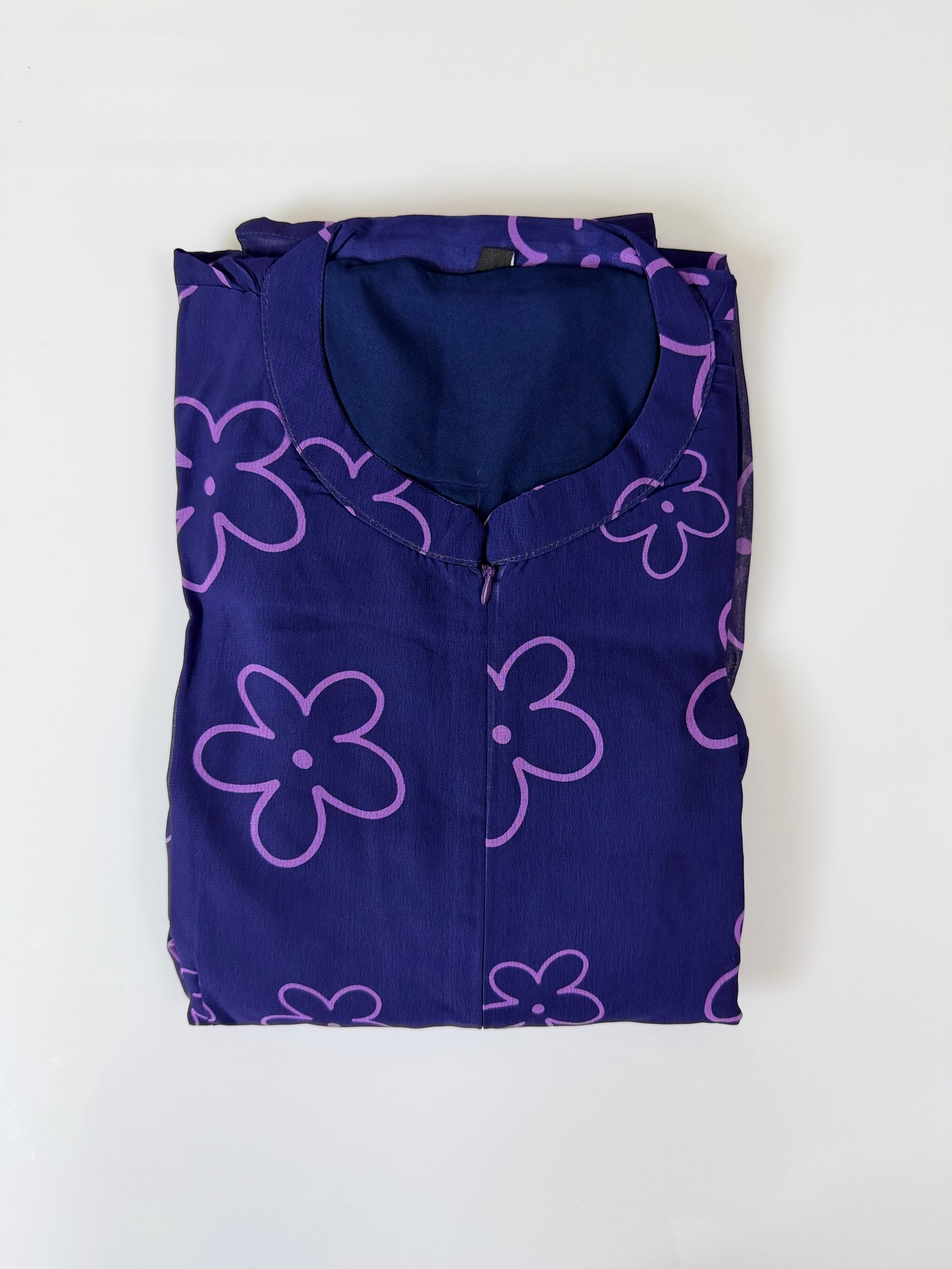 Navy Blue with Floral Printed Georgette Center Zip Maxi