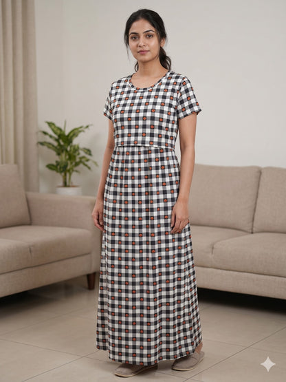 Black Checked Pumpkin Print Maternity Feeding Maxi