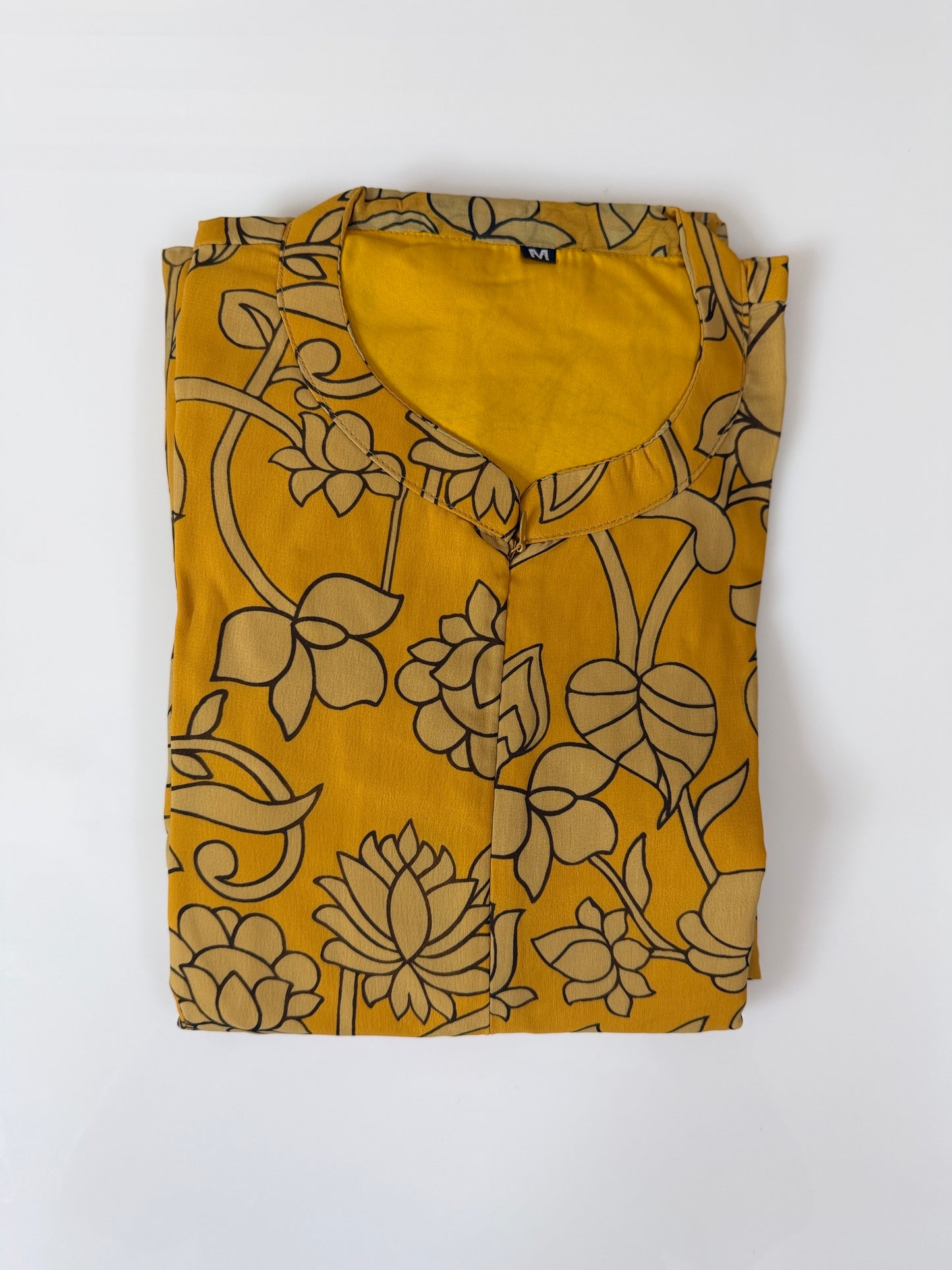 Yellow with Floral Printed Georgette Center Zip Maxi