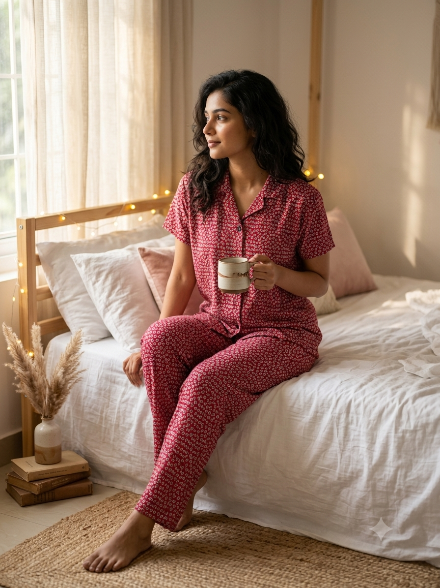 Red Heart Print Night Suit Sets