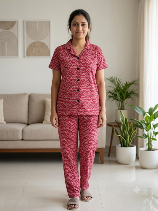 Red Heart Print Night Suit Sets