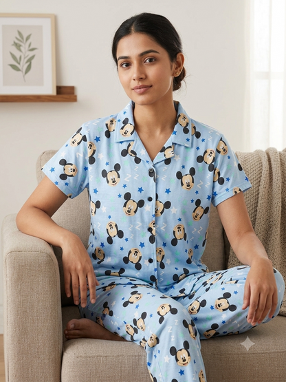 Blue Mickey Mouse Print Night Suit Sets