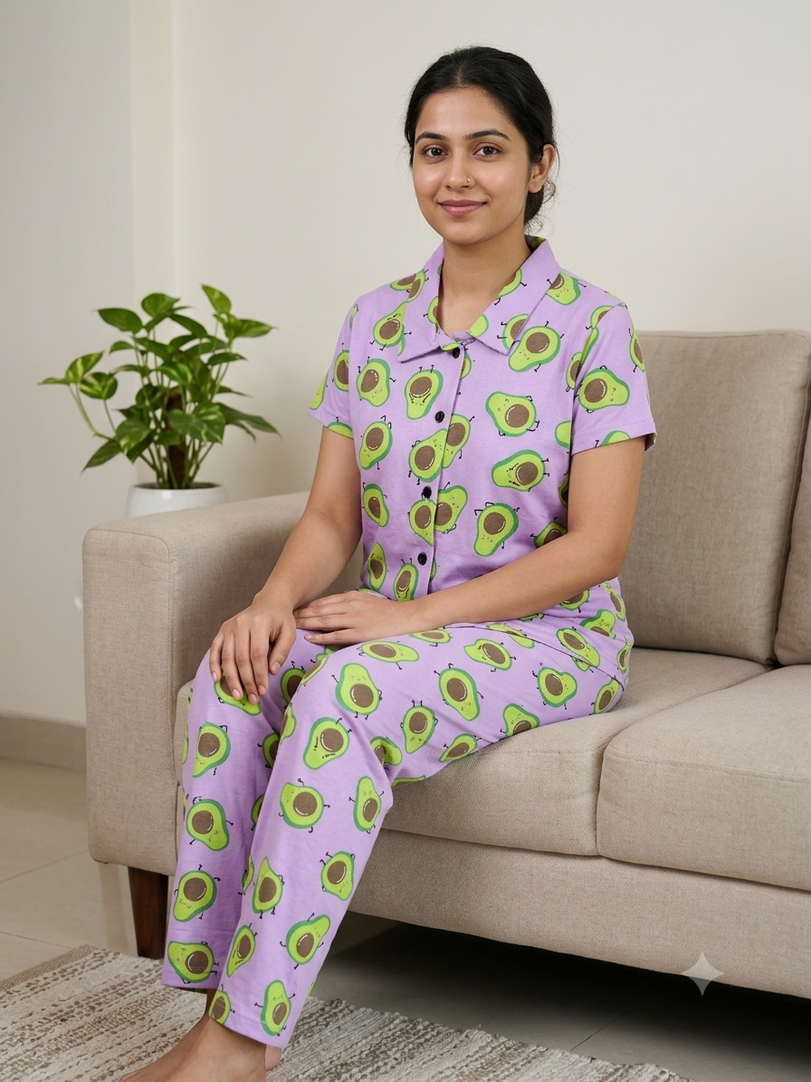 Lavender Avocado Print Night Suit Sets