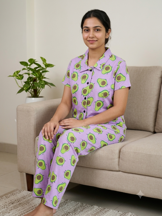Lavender Avocado Print Night Suit Sets