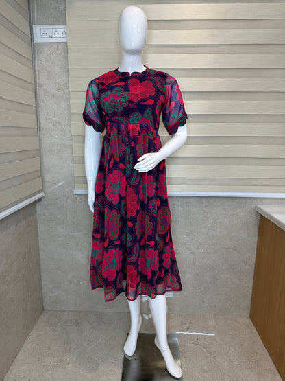 Vibrant Multicolor Floral Printed Georgette Center Zip Maxi