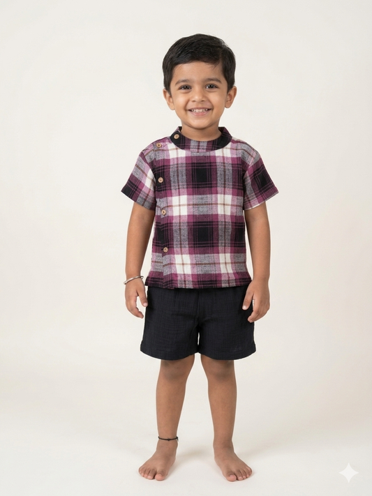 Pink Checks Kids Outdoor Shirt & Shorts Coords