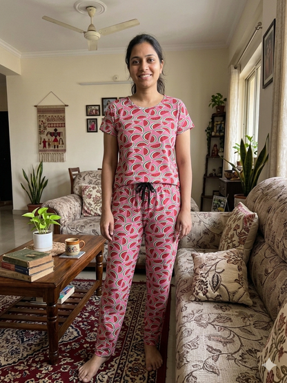 Pink with Watermelon Printed T-shirt with Combo Pant Set