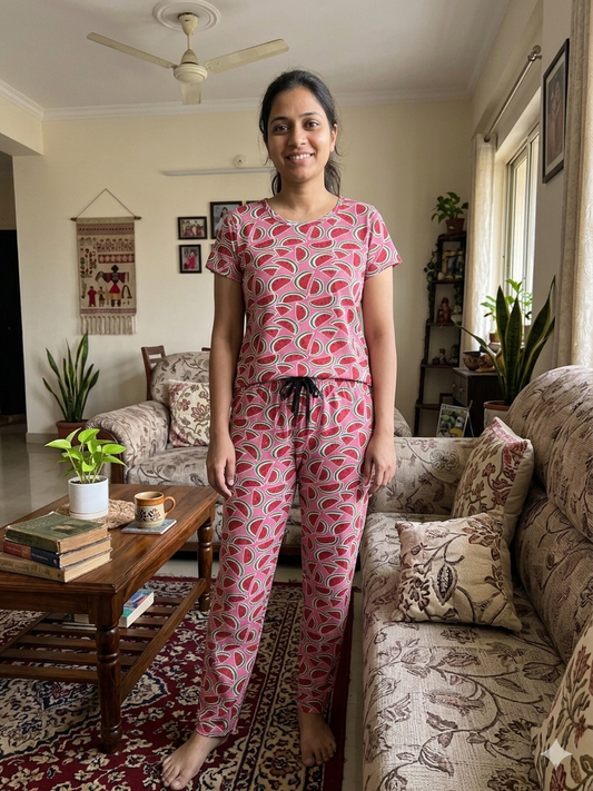 Pink with Watermelon Printed T-shirt with Combo Pant Set