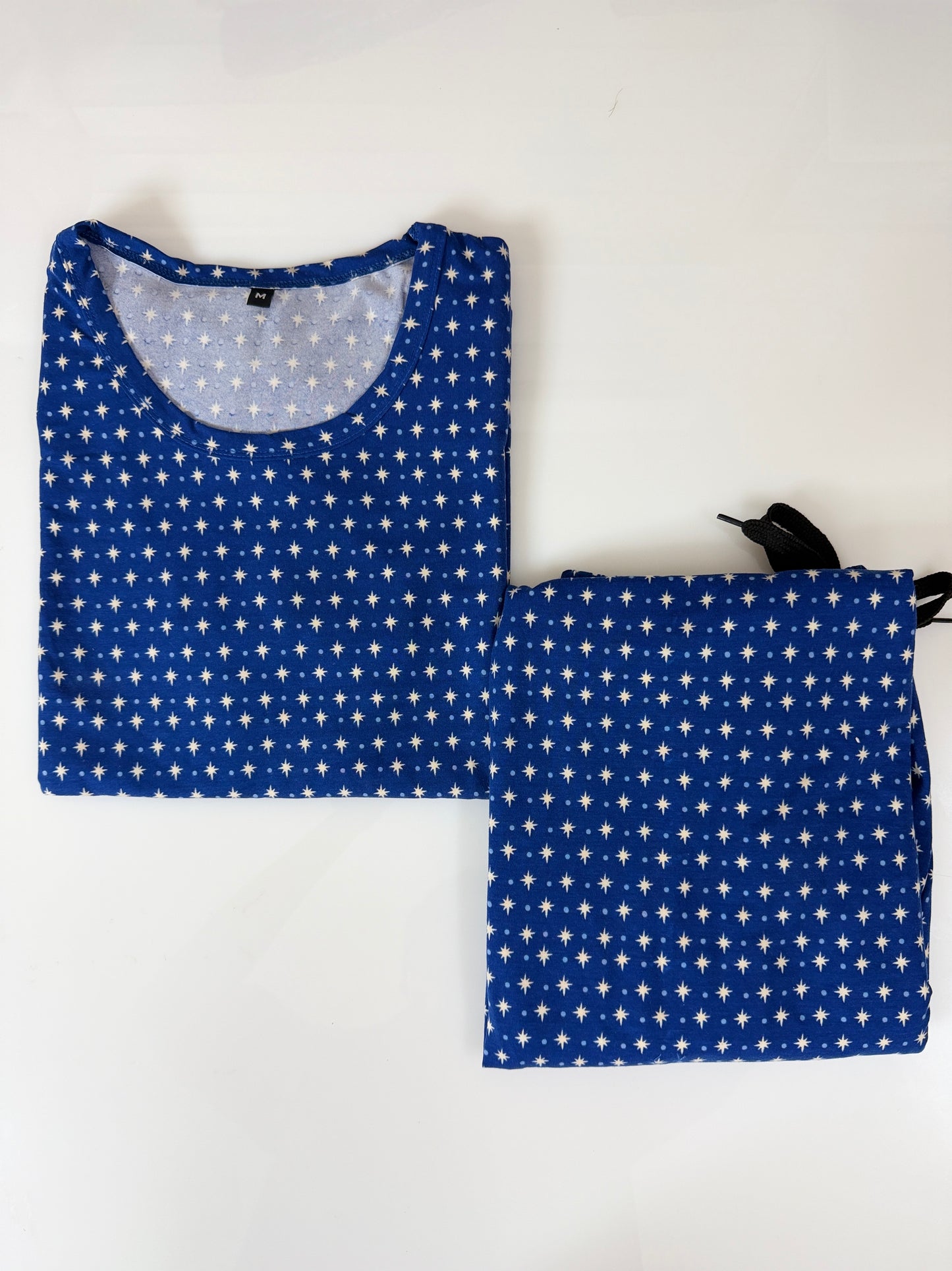 Spun Fabric Royal Blue Star Printed T-shirt and Palazzo Set