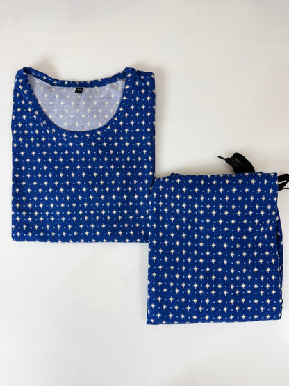 Spun Fabric Royal Blue Star Printed T-shirt and Palazzo Set