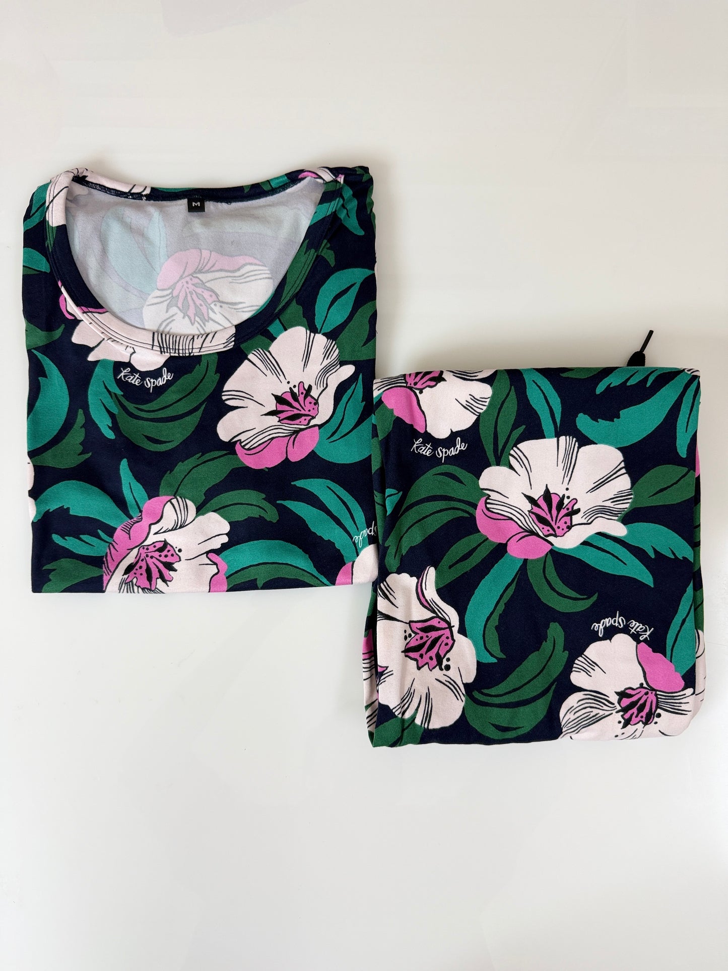 Spun Fabric Navy Blue Tropical Floral Printed T-shirt and Palazzo Set