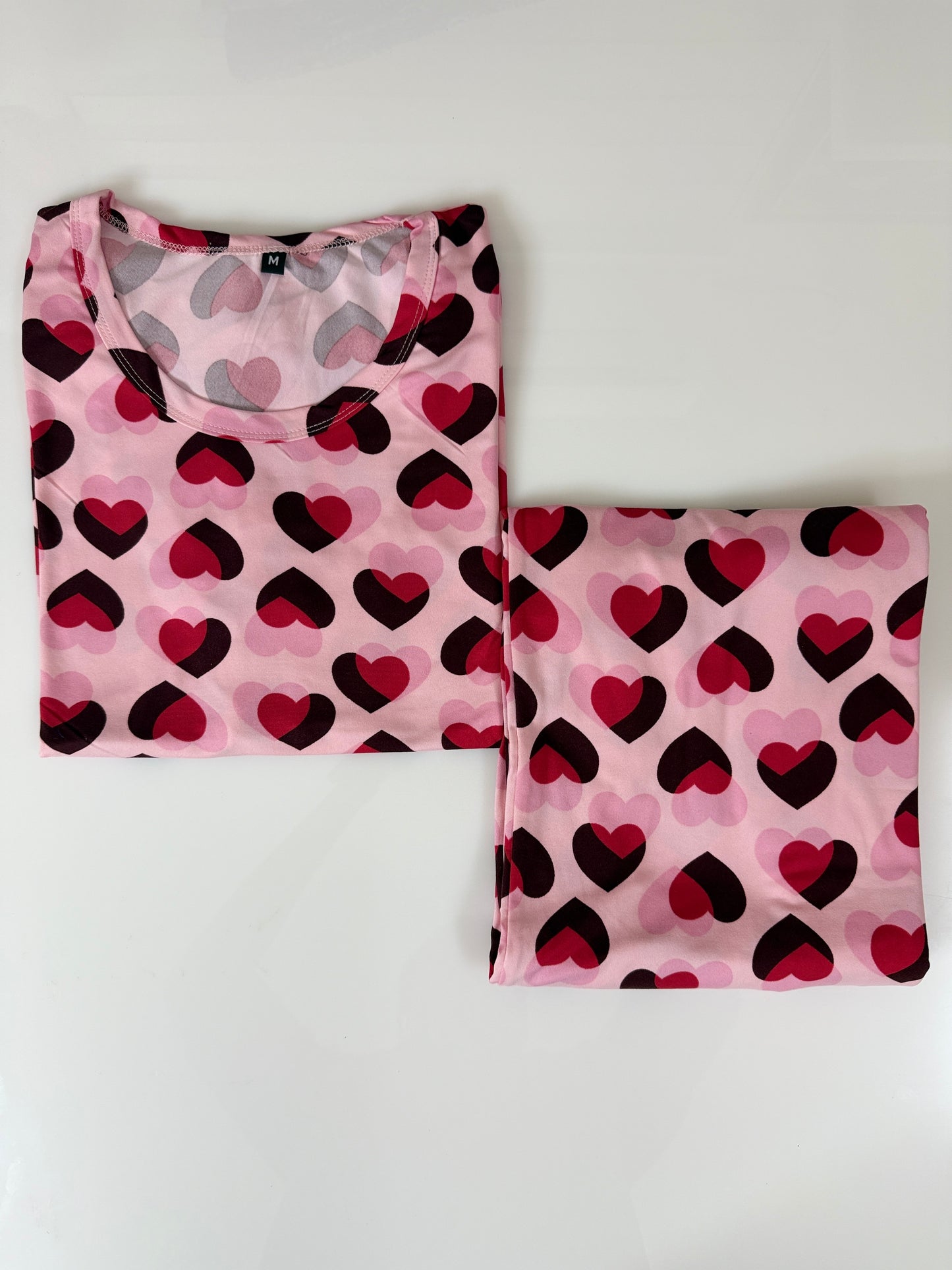 Spun Fabric Pink Heart Print T-shirt and Palazzo Set