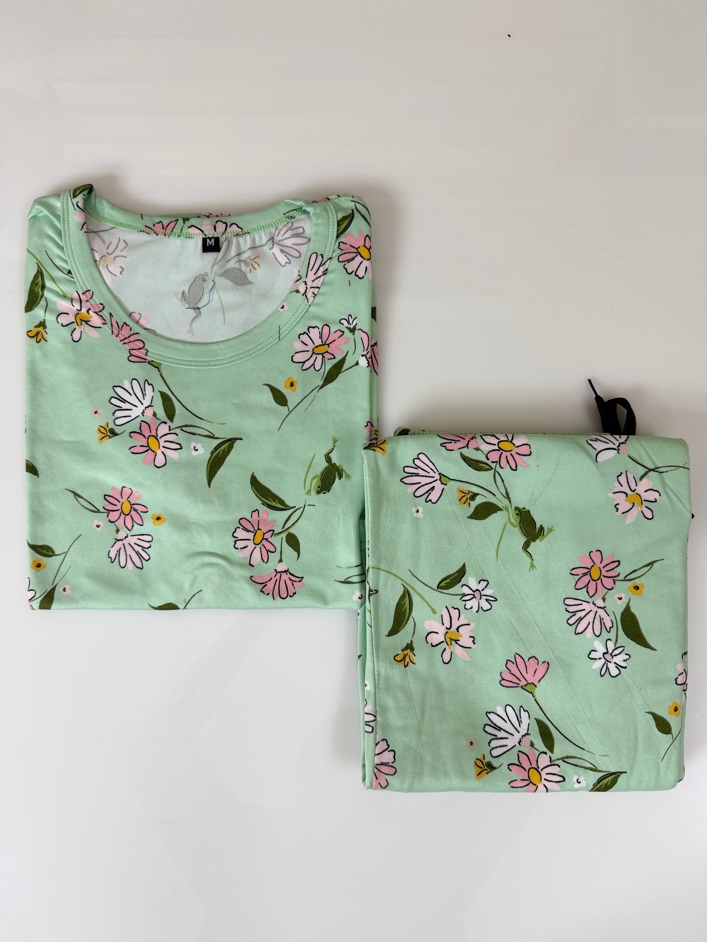 Spun Fabric Mint Green Floral Print T-shirt and Palazzo Set