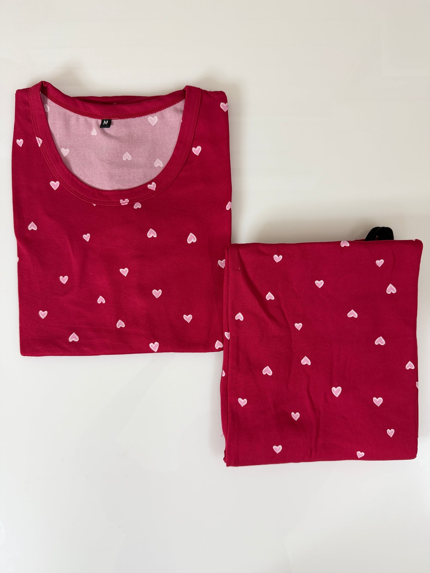 Spun Fabric Red Heart Print T-shirt and Palazzo Set