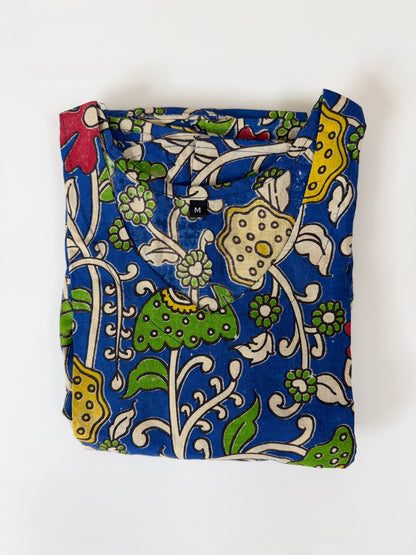 Kalamkari Cotton Frock Blue Floral Vine Print