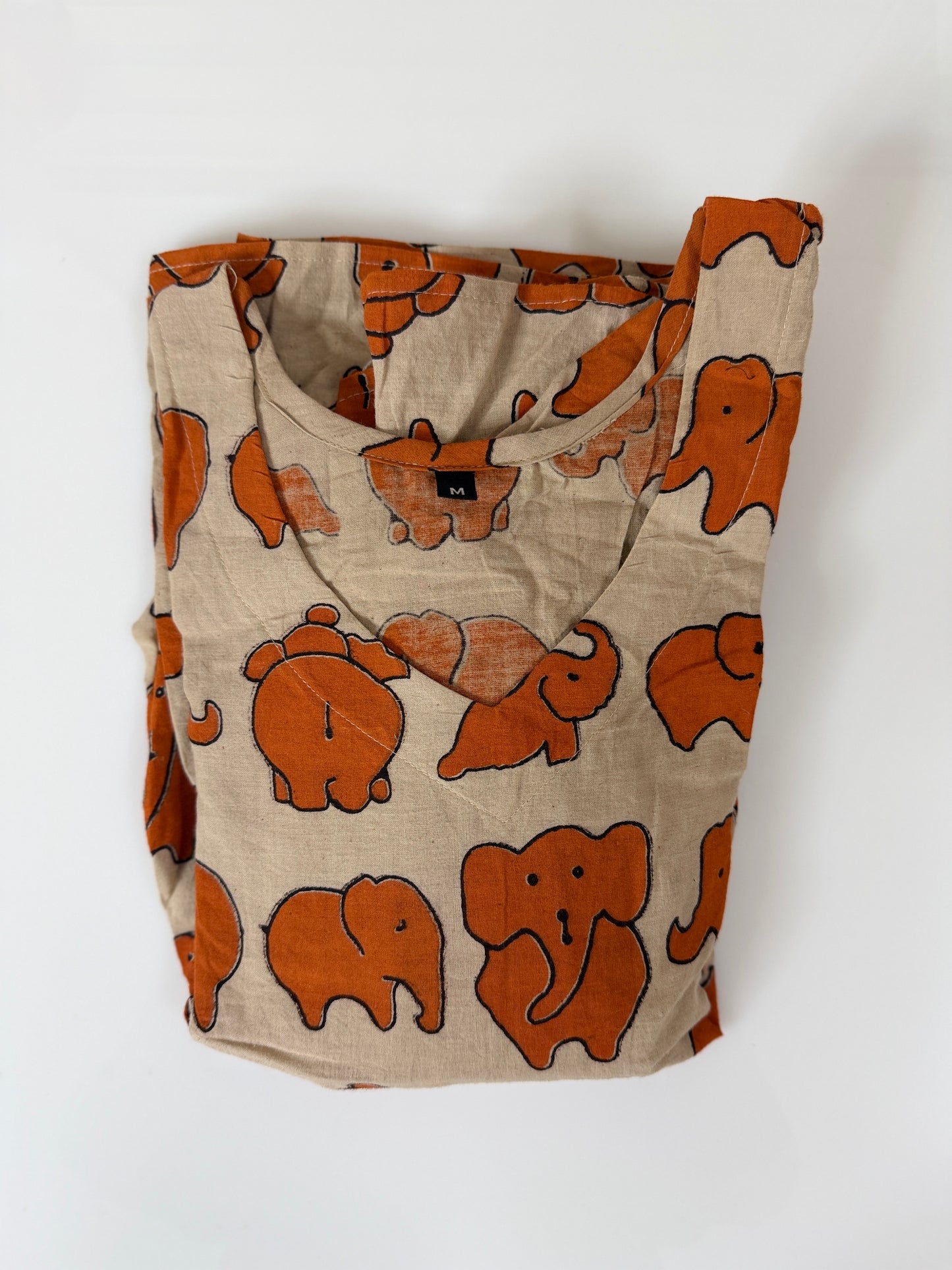 Kalamkari Cotton Frock Beige Elephant Print