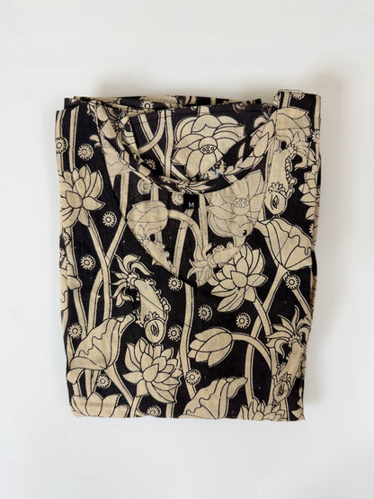 Kalamkari Cotton Frock Black Beige Floral Print