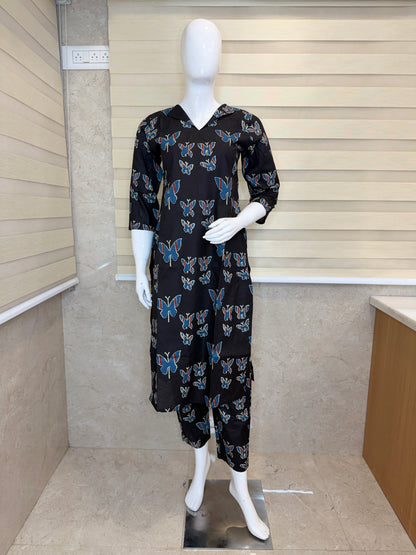 Black Butterfly Print Outdoor Wear Coords