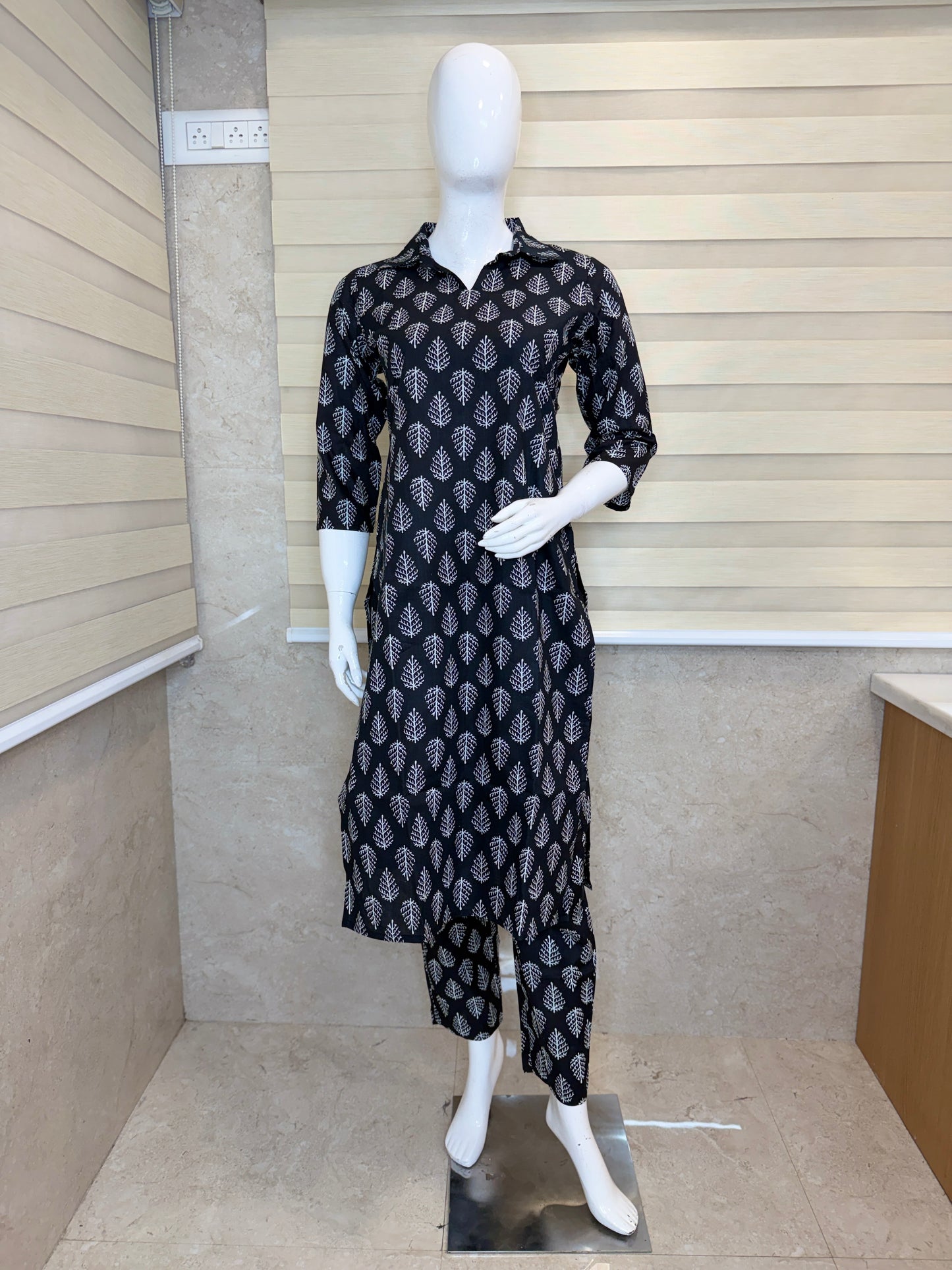 Black Leaf Print Outdoor Wear Coords