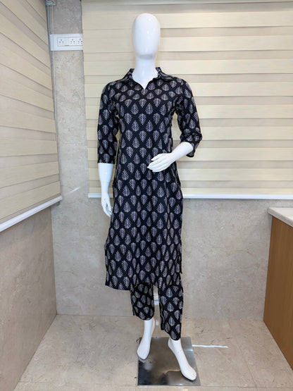Black Leaf Print Outdoor Wear Coords