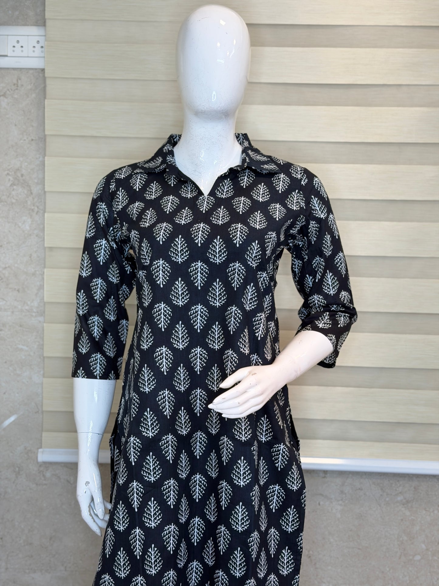 Black Leaf Print Outdoor Wear Coords