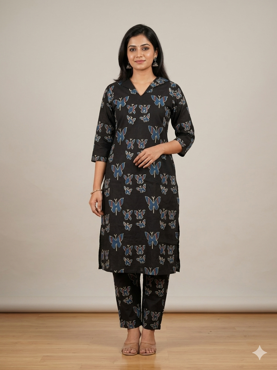 Black Butterfly Print Outdoor Wear Coords