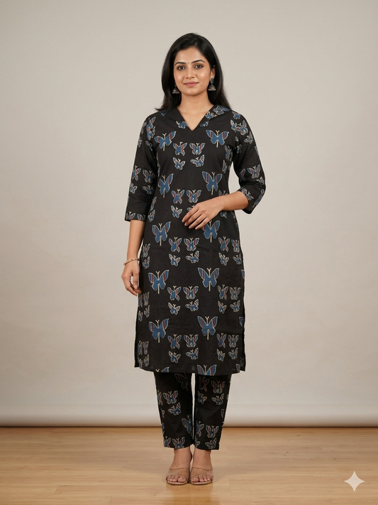 Black Butterfly Print Outdoor Wear Coords